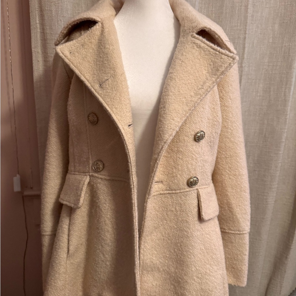 Guess Cream Double-Breasted Pea Coat
